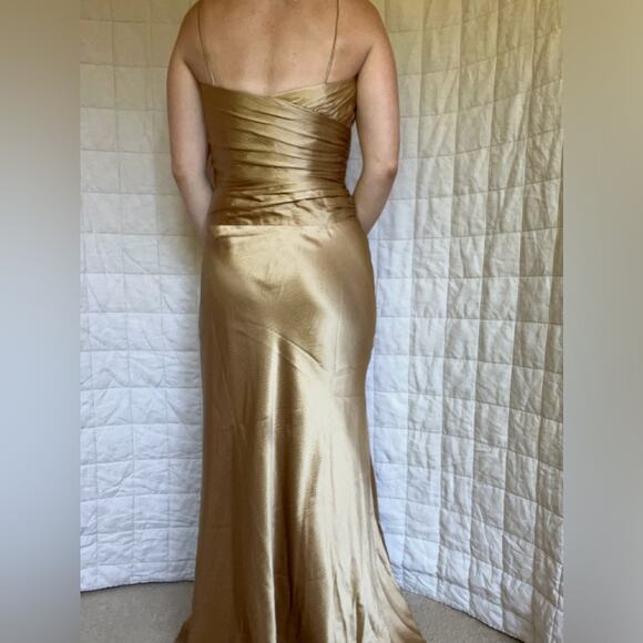 Laundry by Shelli Segal 100% Silk Gold Gathered Drop Waist Formal Maxi Dress- 4 - Picture 2 of 16